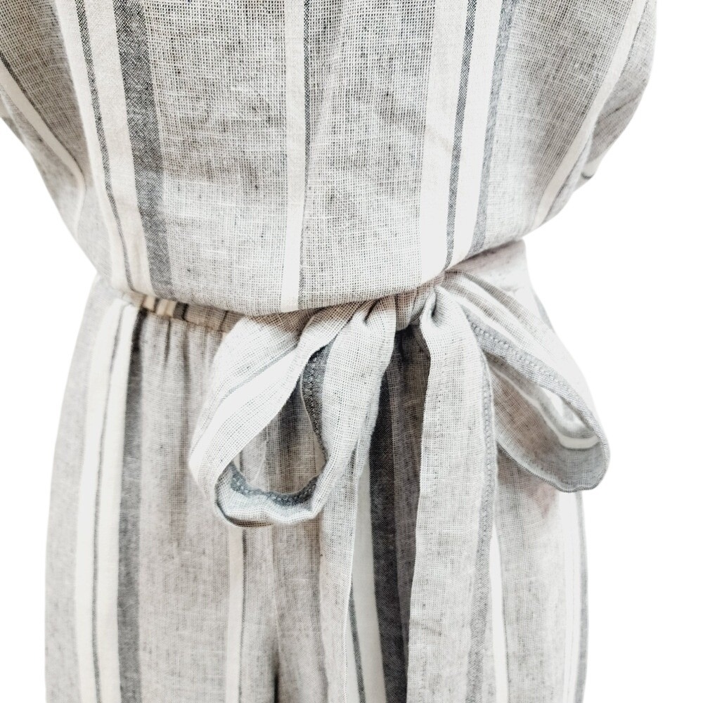 Anthropologie Cloth & Stone Striped Linen Blend Wide Leg Jumpsuit Grey Small - Picture 5 of 11